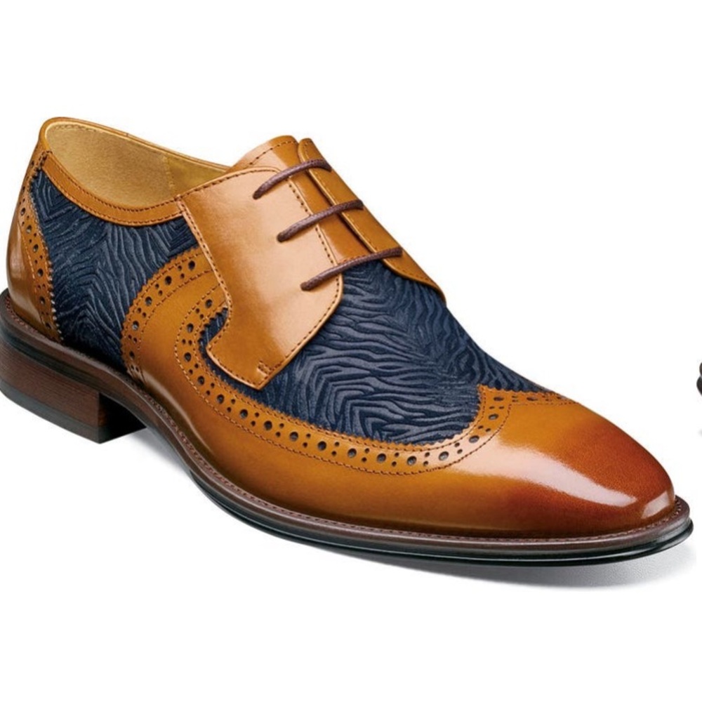 NWT Stacy Adams Hollis Wingtip Derby navy zebra and cognac - size 12 - sold out!